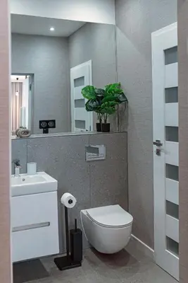 a bathroom with a toilet and a sink with a plant at Apartament Kościuszki 47m44 in Kraków