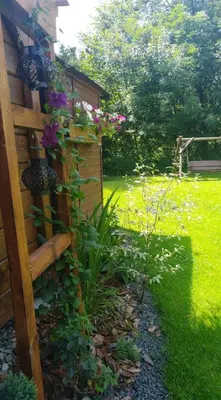 a garden with flowers on the side of a house at Mogielicki Zakątek in Jurków