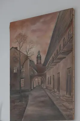 a painting of a hallway in a building at Comfortable Apartment with Balcony in Krakow by Rent like home in Kraków