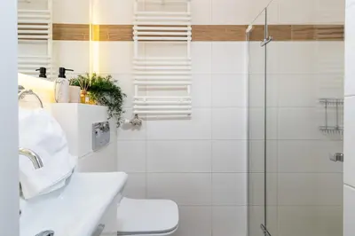a bathroom with a shower and a toilet and a sink at Malila Premium Apartments City Center Kazimierz Starowiślna 41 in Kraków