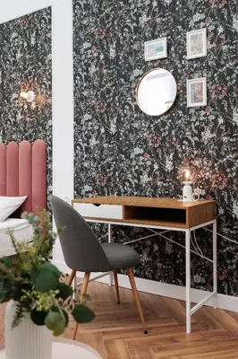 a desk with a mirror and a chair in a room at Spacious & Modern 6 Bedroom Apartment - Around The Main Market Square - by Upstairs in Kraków