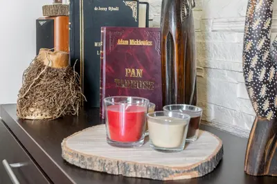 a tray with three different types of drinks on a table at Prokocim Podłęska Studio by BookingHost in Kraków