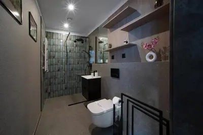 a bathroom with a toilet and a sink at Willa Olimpia in Podzamcze