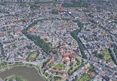 an aerial view of a city with a river at Black&White Angel Apartment in Kraków