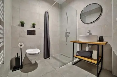 a bathroom with a toilet and a sink and a mirror at Willa Bania Rabka Zdrój - Bezpłatny całodzienny basen - blisko centrum - Widok na Babią Górę in Rabka