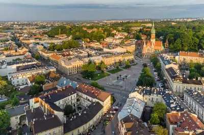 an aerial view of the city of brasov at 3 Bedroom Apartment - Rynek Podgórski 15 in Kraków