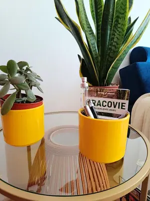 a glass table with two potted plants on it at Coco Chanel Cosy 45 m2 city centre fast wifi in Kraków