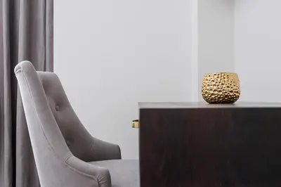a room with a desk with a chair and a lamp at Apartment with balcony - Kazimierz- Starowislna 43 in Kraków