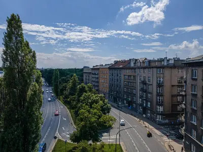 a view of a city street with trees and buildings at Old Town Chic Studio with Mezzanine by BookingHost in Kraków