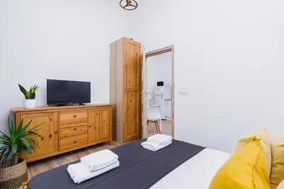 a living room with a tv and a couch at Two-bedroom apartment - Old Town in Kraków
