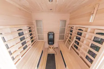 a inside view of a cabin with a wood paneled room at Energylandia Domki-Apartamenty u Agi G in Zator