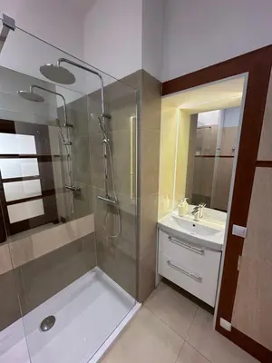 a bathroom with a shower and a sink at Main Square Apartment - Private Parking - Św Krzyża 16 in Kraków