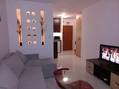 a living room with a couch and a television at Kawalerka w centrum in Wadowice