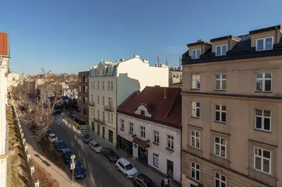 an aerial view of a city street with buildings at City center studio with a balcony - Rajska 3 in Kraków