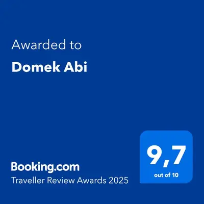 a blue screen with the text awarded to donate abbt at Domek Abi in Rabka-Zdroj