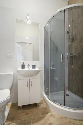 a bathroom with a shower and a sink and a toilet at 2 bedroom apartment - Old Town - Zwierzyniecka 8 street in Kraków