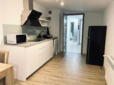 a kitchen with a sink and a microwave at Nocleg blisko Energylandii Zator in Zator