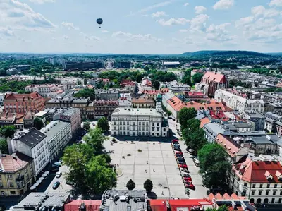 an aerial view of a city with buildings at Margarita Panorama Old Town View in Kraków