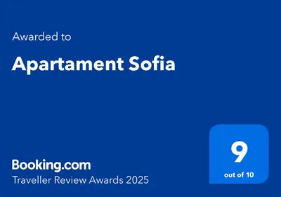 a blue screen with the text upgraded to apartment siri at Apartament Sofia in Kraków