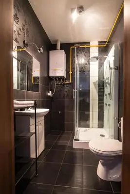 a bathroom with a shower and a toilet and a sink at Przytulny apartament Kos w sercu Krakowa in Kraków