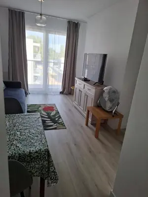 a living room with a flat screen tv and a couch at Bagry Rooms2 - Apartament z sypialnią i miejscem postojowym in Kraków