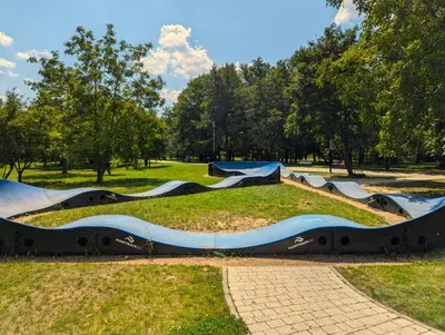 a row of skateboards in a park at Bagry Lake Apartment in Kraków