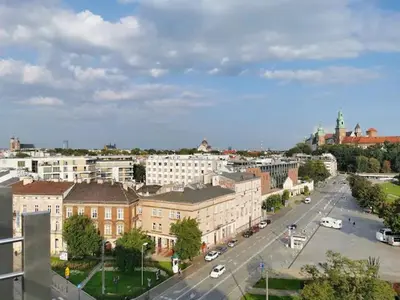 an aerial view of a city with buildings and a street at Heart of Cracow - AC - Retoryka 24 in Kraków
