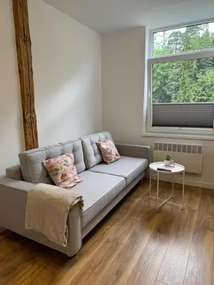a living room with a couch and a table at Apartament 2 Willa Bellevue in Rabka-Zdroj