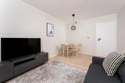 a living room with a tv and a couch at Old Town Modern Apartment by BookingHost in Kraków