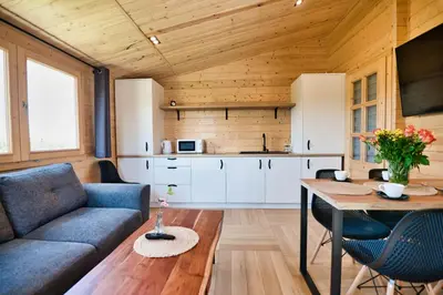 a living room with a couch and a table at Wiklinowa Oaza Zator by Housine in Zator