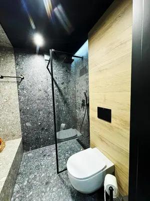 a bathroom with a toilet and a shower at Stodoła Na Kamionce in Kwaczała