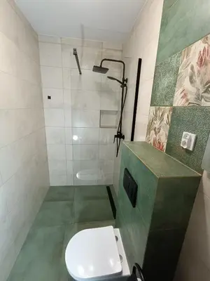 a bathroom with a toilet and a shower at Noclegi u Edyty in Zator