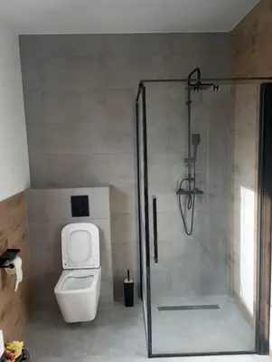 a bathroom with a shower and a toilet at Cracow house under walnut tree in Kraków