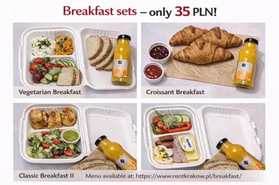 a collage of two pictures of food in plastic containers at Aleja 69 Premium in Kraków