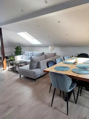 a conference room with a table and chairs at Stylowy Apartament z ogrodem in Gorenice