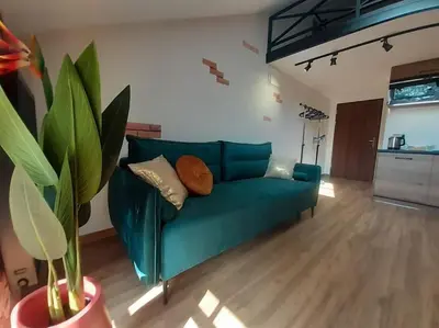 a living room with a green couch in a room at Loft Apartment Old Town - G46 in Kraków