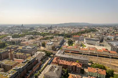 an aerial view of a city with buildings at Kraków Główny Apt - Top Location, Park&Tram nearby - by Rentujemy in Kraków