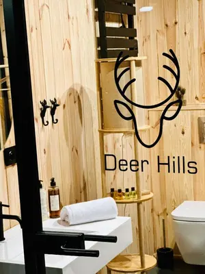a bathroom with wooden walls and a sink and a shower at Black Deer - z Sauną na Tarasie, Jacuzzi i Widokiem na Góry - by Deer Hills Luxury Apartments in Kocoń