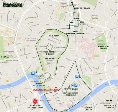 a map of the city ofocomico hog study at Colour-Box Studio, Wawel Castle Area in Kraków
