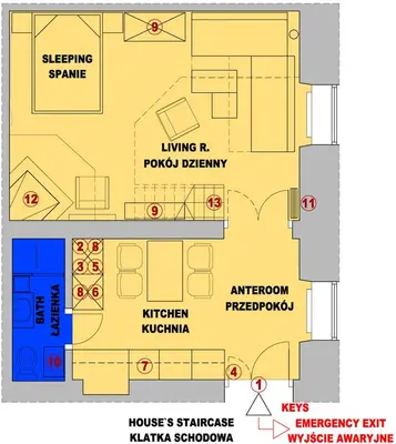 a floor plan of a house at Apartment San Sebastian, City Center in Kraków