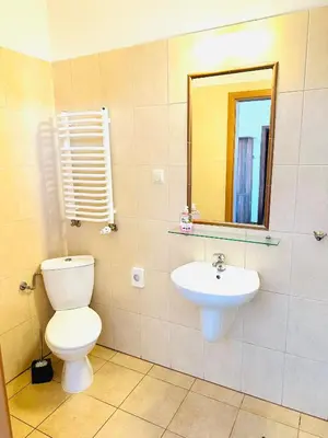 a bathroom with a toilet and a sink at Agawa restauracja&Hotel in Dębno