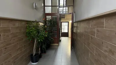 a hallway with potted plants in a building at P&J Apartments Koletek in Kraków