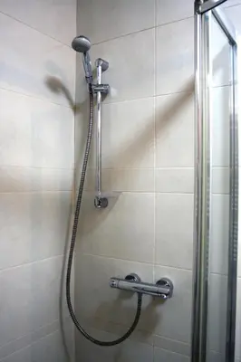 a shower with a hose in a bathroom at Anna, City Center in Kraków
