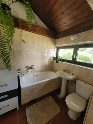 a bathroom with a tub and a toilet and a sink at Atrium Jerzmanowice in Jerzmanowice