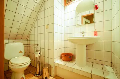 a bathroom with a toilet and a sink at Painter's house in Kraków