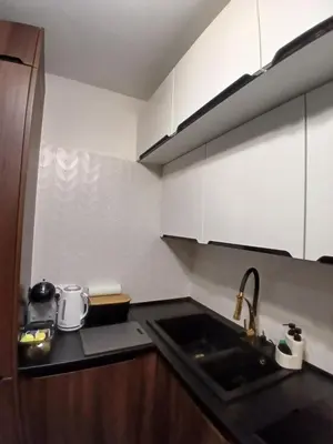 a kitchen with a sink and a counter top at Cracow Stay Inn Home in Kraków