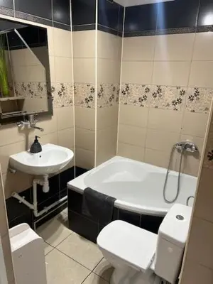 a bathroom with a toilet and a sink at Maldives for three in Jaworzno