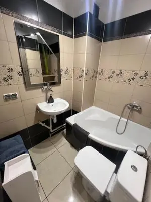 a bathroom with a toilet and a sink at Maldives for three in Jaworzno