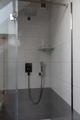 a shower in a bathroom with a glass door at Ostoja w Górach in Bieńkówka