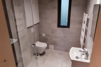 a bathroom with a toilet and a sink at Beskidzkie Wyspy in Tenczyn
